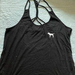 PINK black racer back tank top